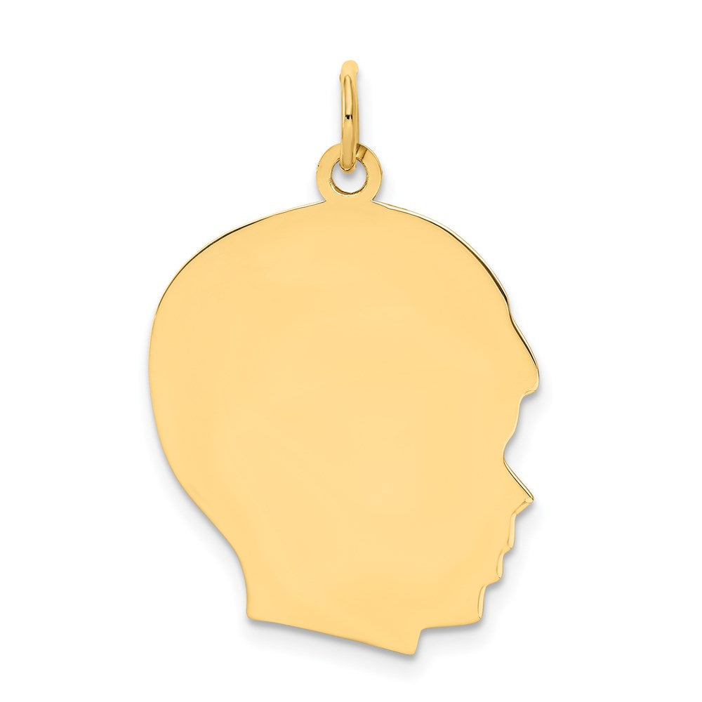 14k Yellow Gold Plain Large Facing Right Engravable Boy Head Charm