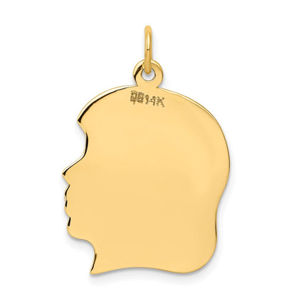 14k Yellow Gold Plain Large Facing Right Engravable Girl Head Charm