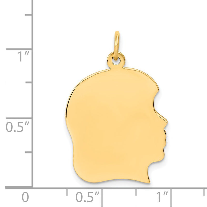 14k Yellow Gold Plain Large Facing Right Engravable Girl Head Charm
