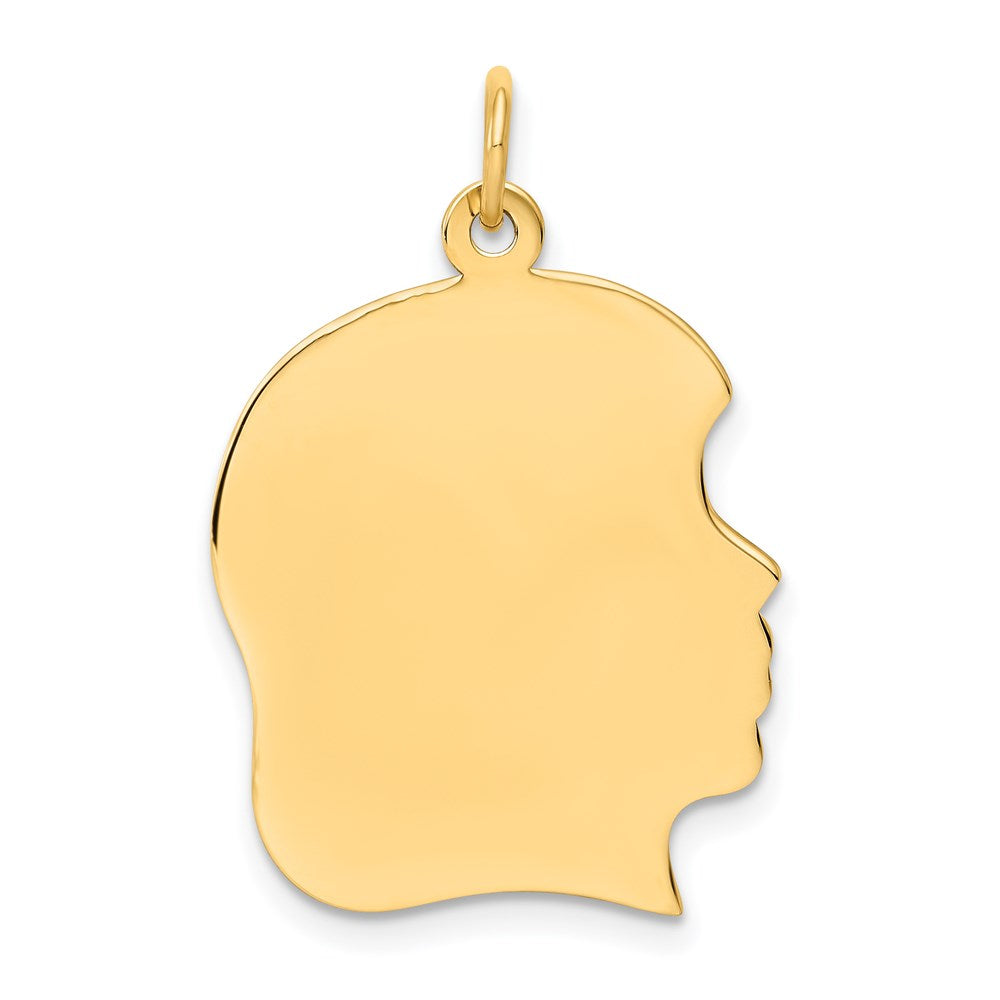 14k Yellow Gold Plain Large Facing Right Engravable Girl Head Charm