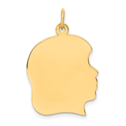 14k Yellow Gold Plain Large Facing Right Engravable Girl Head Charm