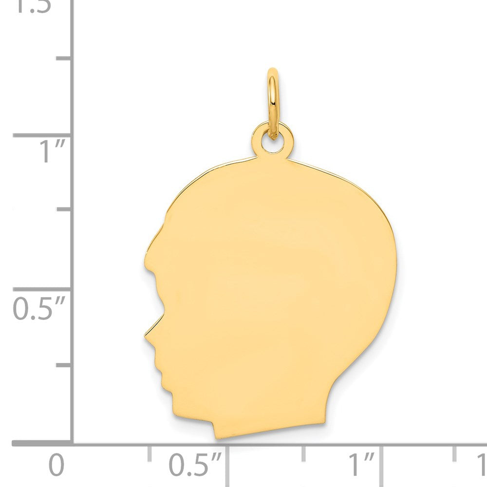 14k Yellow Gold Plain Large Facing Left Engravable Boy Head Charm