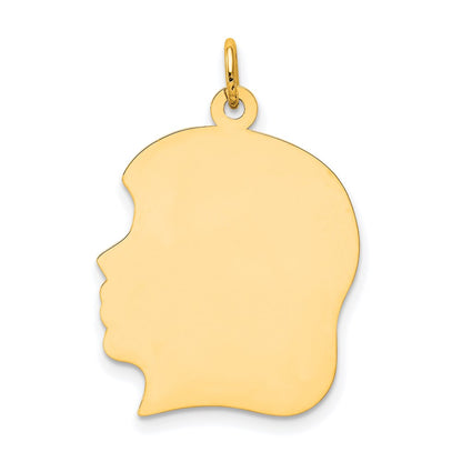 14k Yellow Gold Plain Large Facing Left Engravable Girl Head Charm