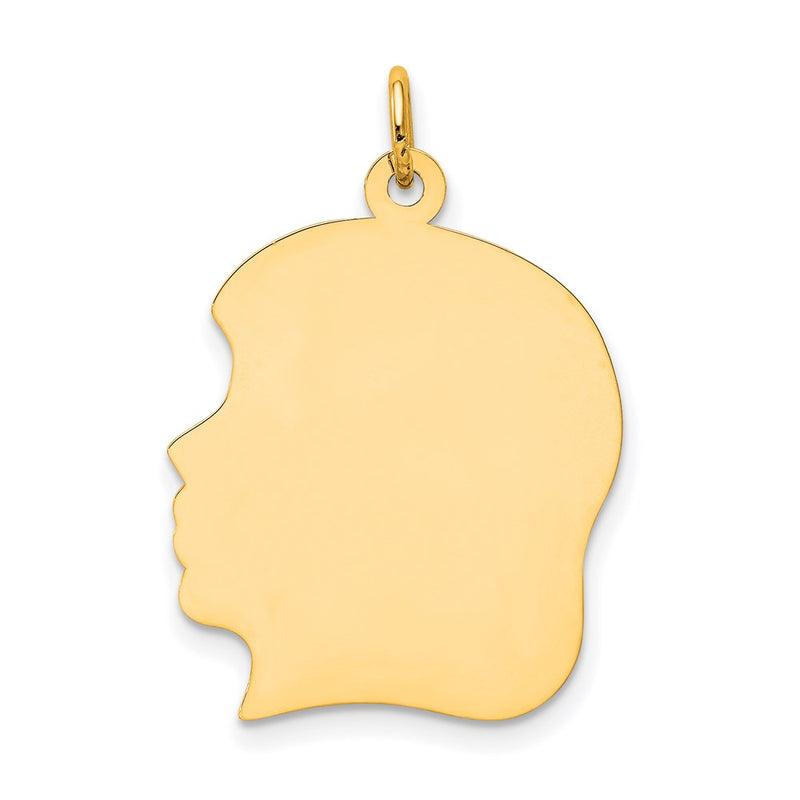 14k Yellow Gold Plain Large Facing Left Engravable Girl Head Charm