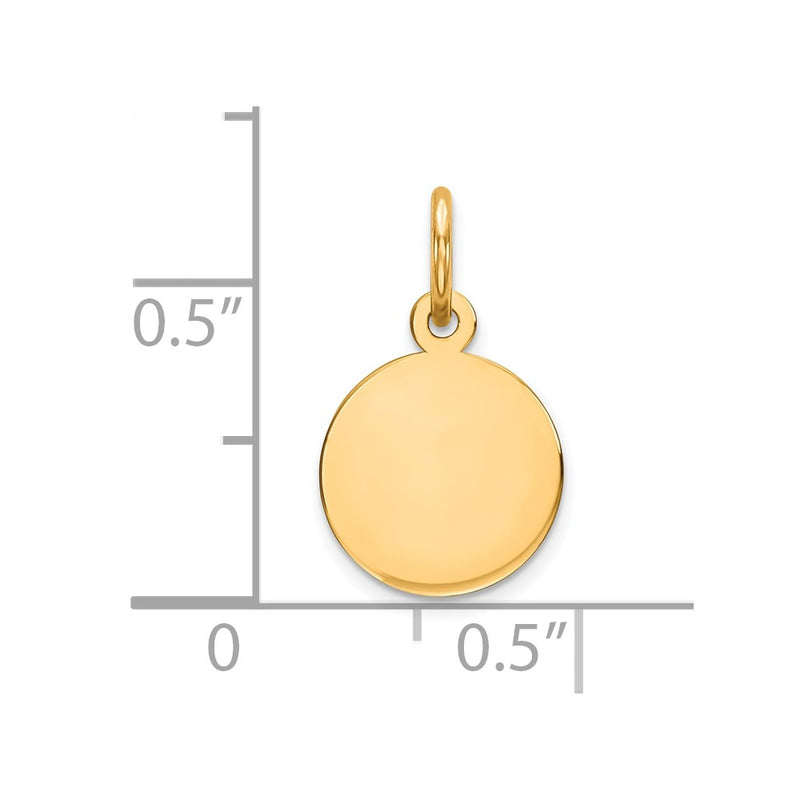 14k Yellow Gold Plain Circular Engravable Disc Charm