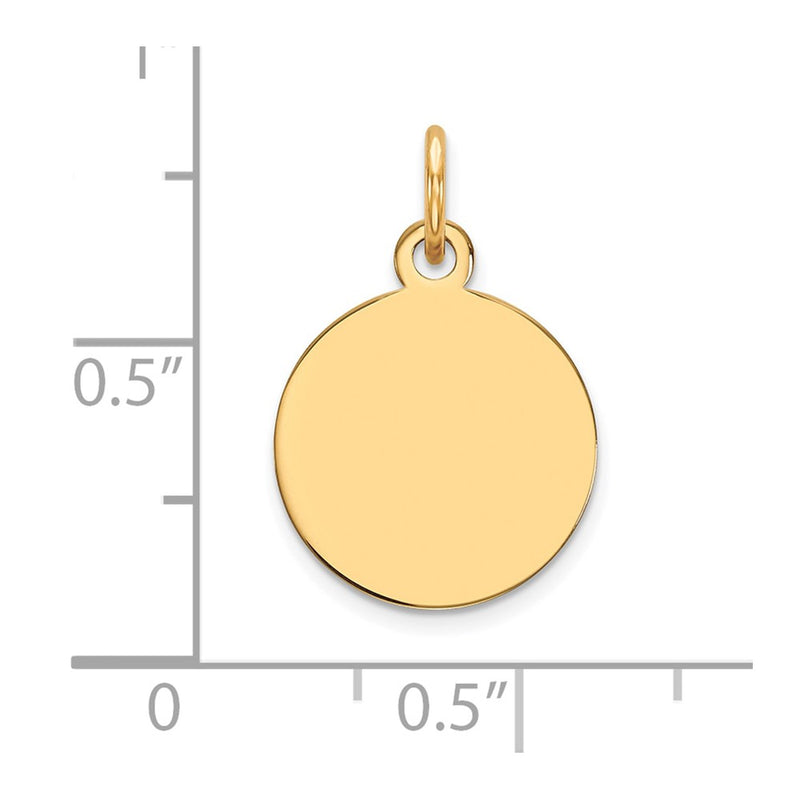14k Yellow Gold Plain Circular Engravable Disc Charm