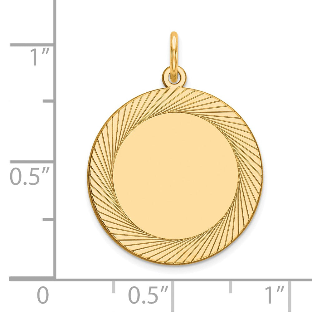 14k Yellow Gold Etched Design Circular Engravable Disc Charm