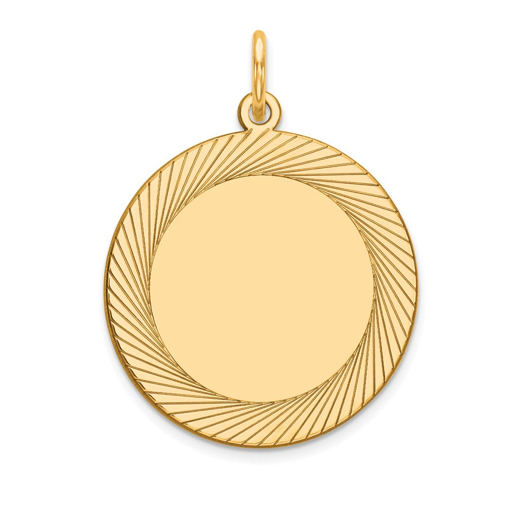14k Yellow Gold Etched Design Circular Engravable Disc Charm