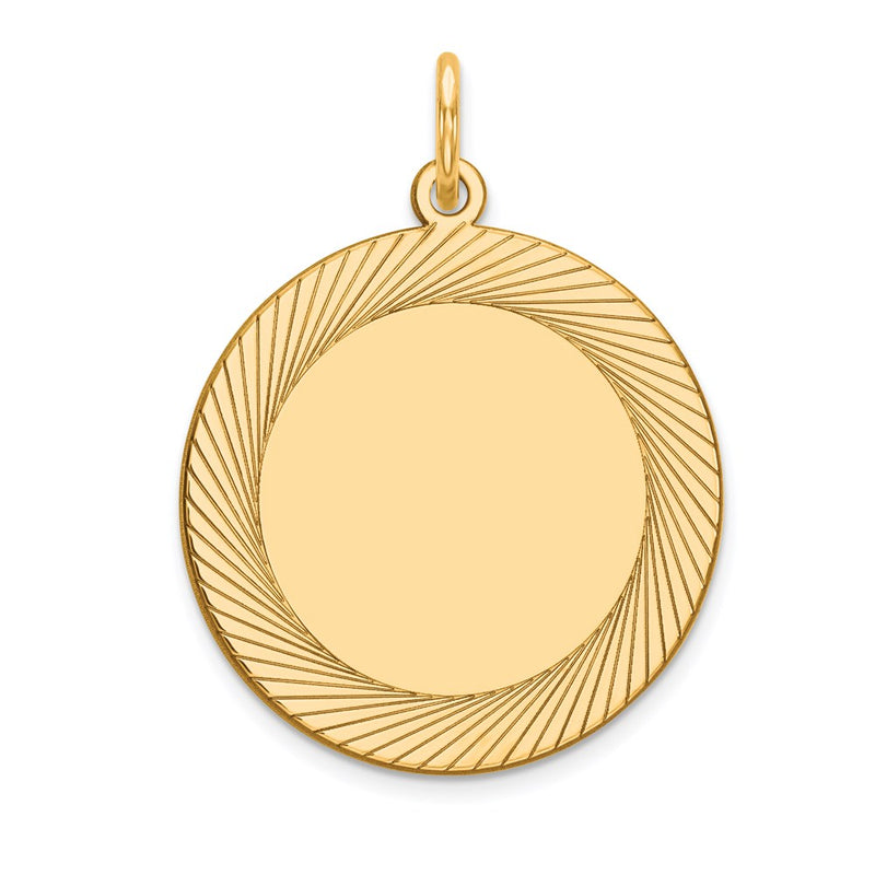 14k Yellow Gold Etched Design Circular Engravable Disc Charm