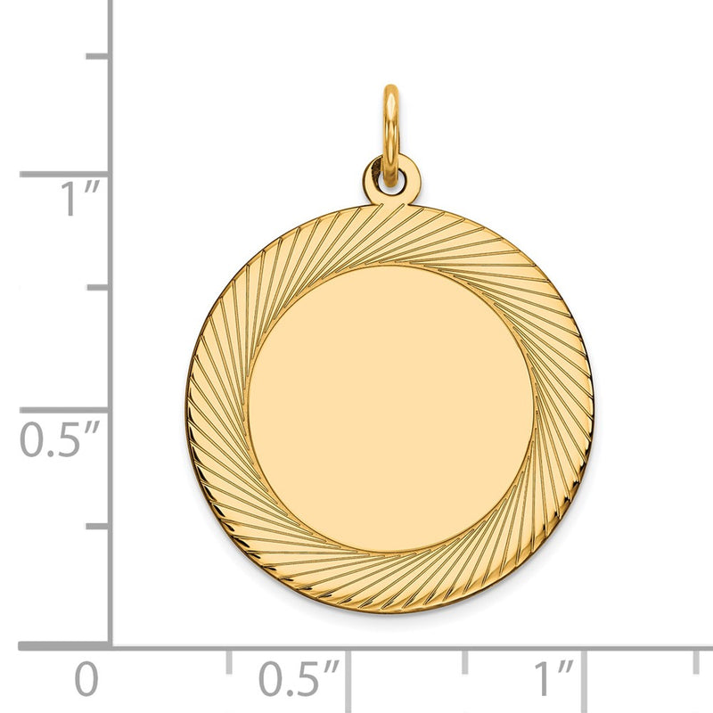 14k Yellow Gold Etched Design Circular Engravable Disc Charm