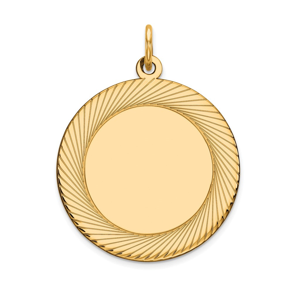 14k Yellow Gold Etched Design Circular Engravable Disc Charm