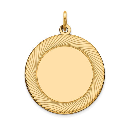 14k Yellow Gold Etched Design Circular Engravable Disc Charm