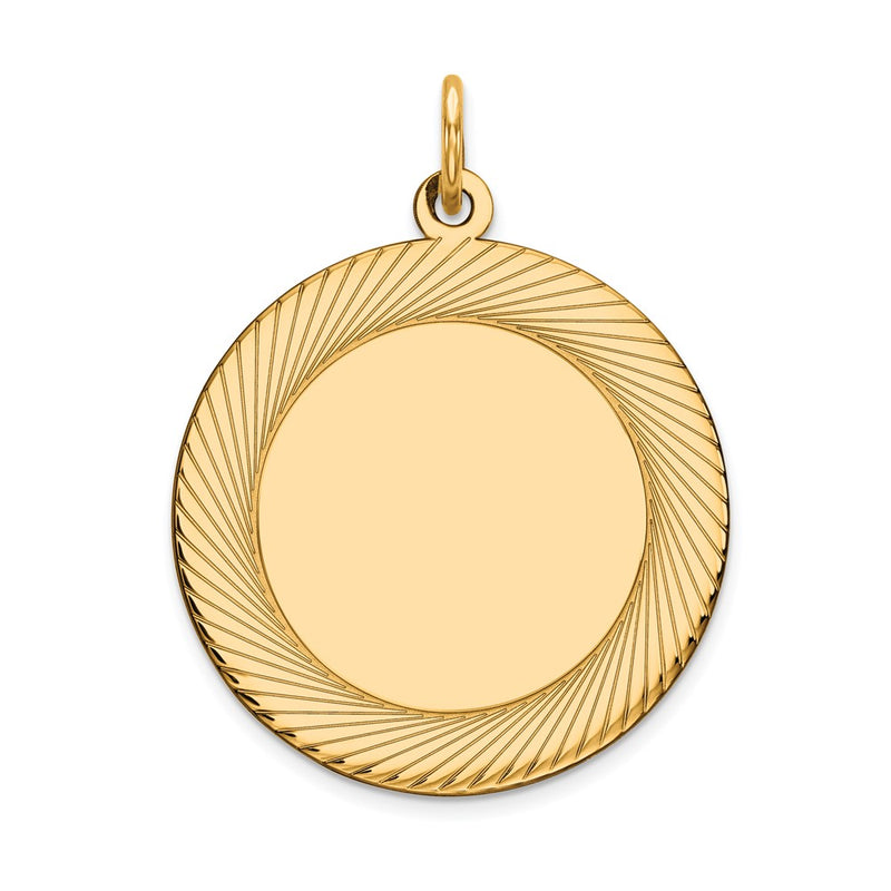 14k Yellow Gold Etched Design Circular Engravable Disc Charm