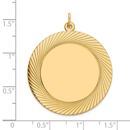 14k Yellow Gold Etched Design Circular Engravable Disc Charm