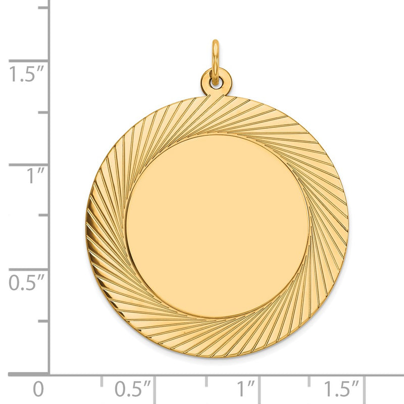14k Yellow Gold Etched Design Circular Engravable Disc Charm