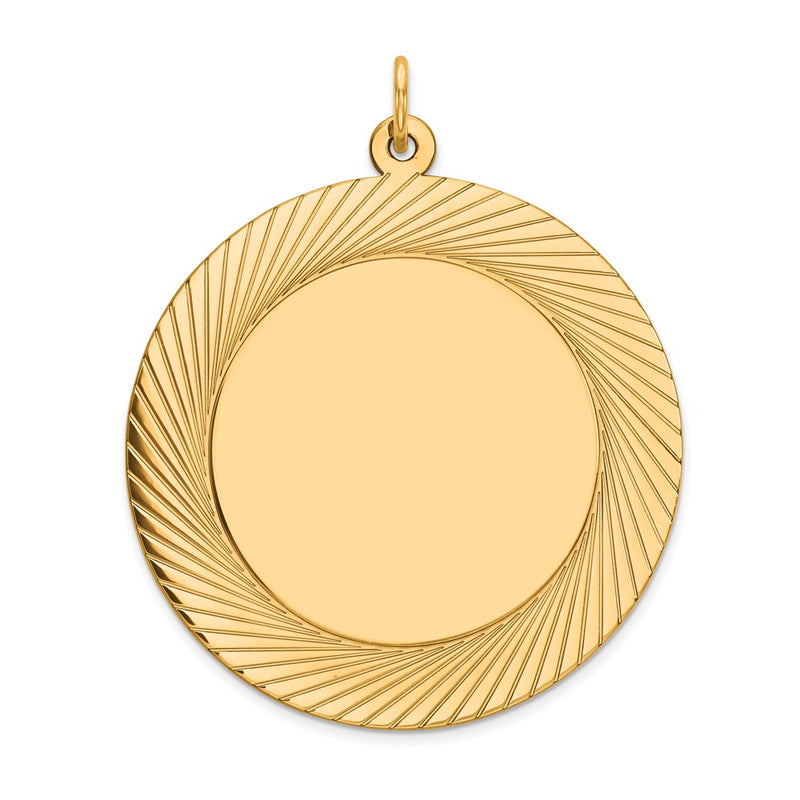 14k Yellow Gold Etched Design Circular Engravable Disc Charm