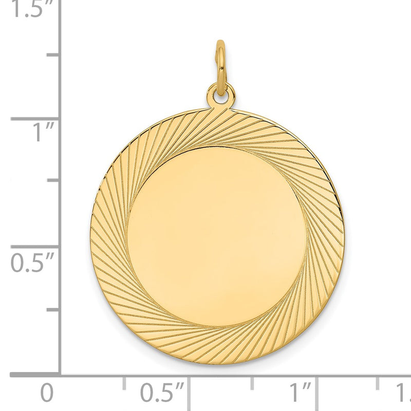 14k Yellow Gold Etched Design Circular Engravable Disc Charm