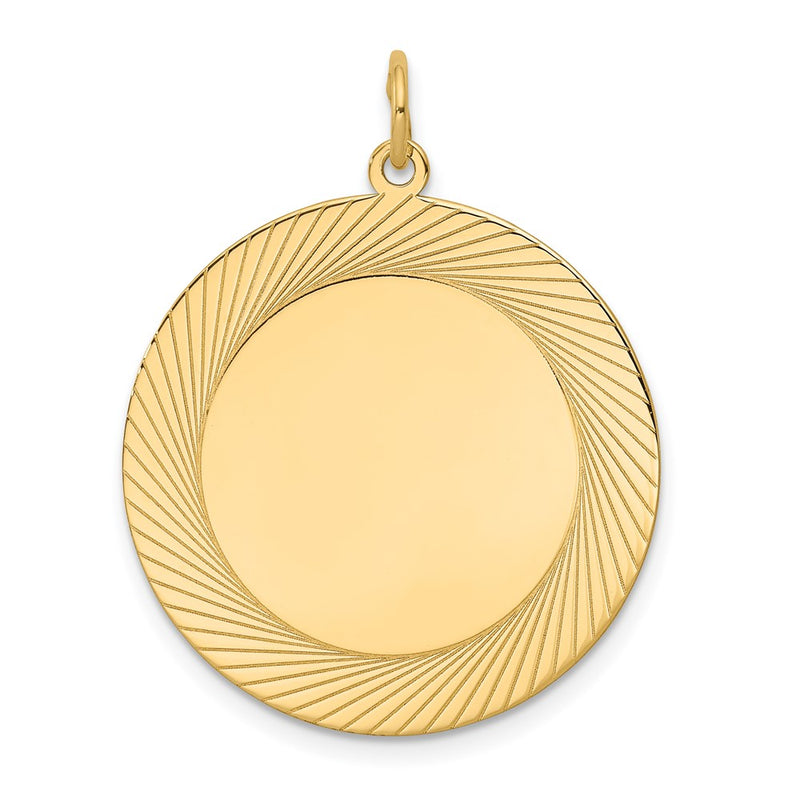 14k Yellow Gold Etched Design Circular Engravable Disc Charm