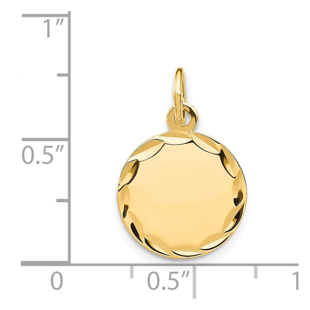 14k Yellow Gold Etched Engravable Round Disc Charm