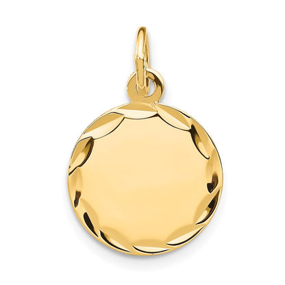 14k Yellow Gold Etched Engravable Round Disc Charm
