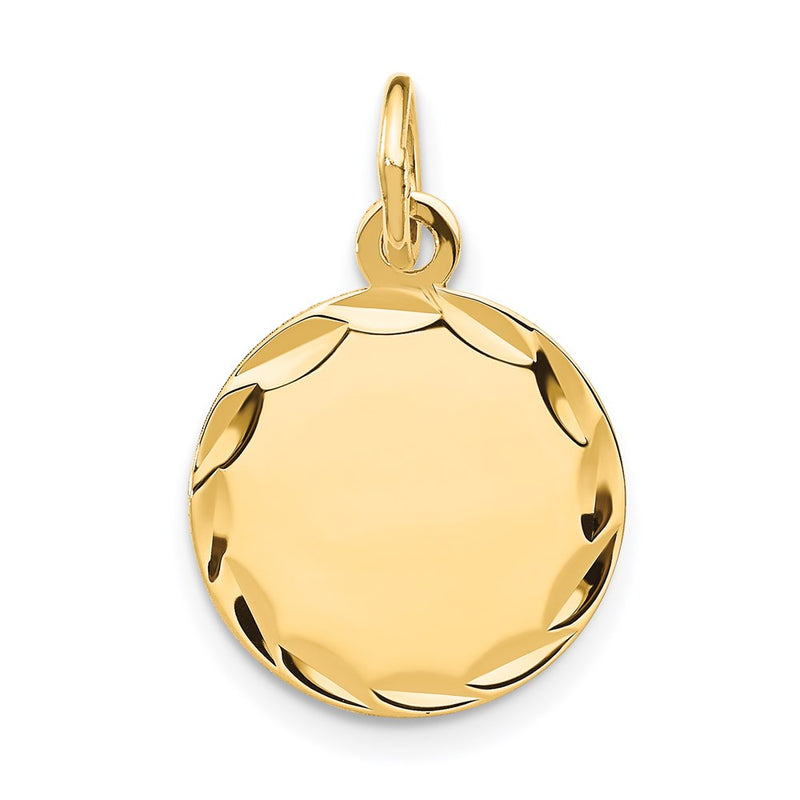 14k Yellow Gold Etched Engravable Round Disc Charm