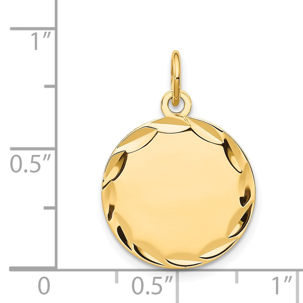 14k Yellow Gold Etched Engravable Round Disc Charm