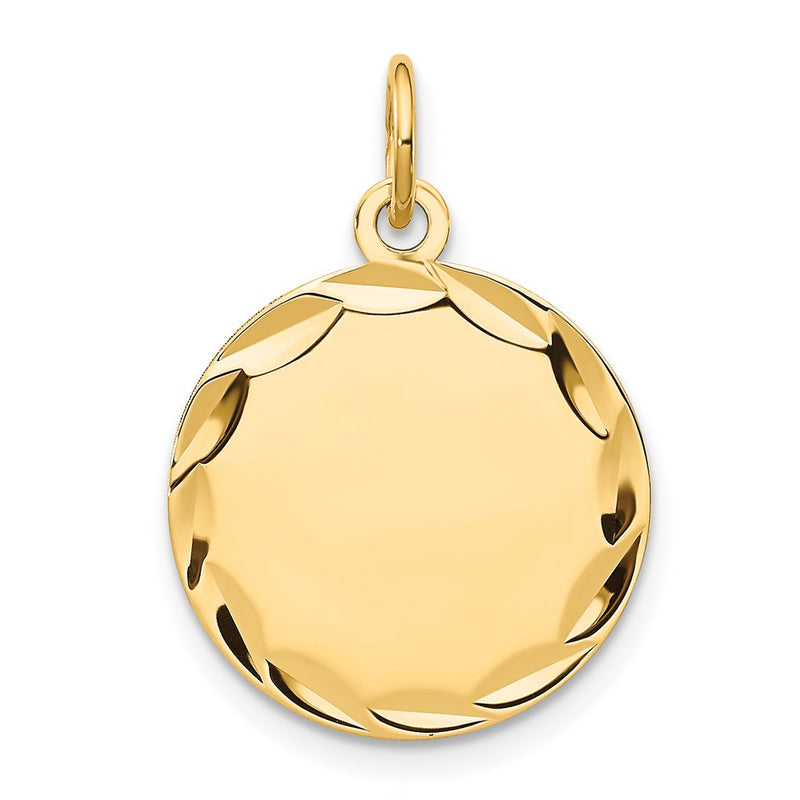 14k Yellow Gold Etched Engravable Round Disc Charm