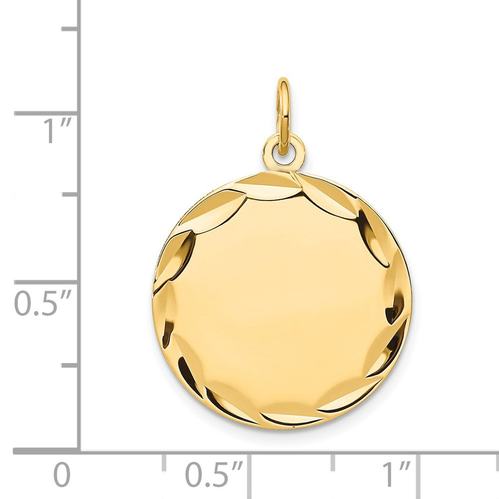 14k Yellow Gold Etched Engravable Round Disc Charm