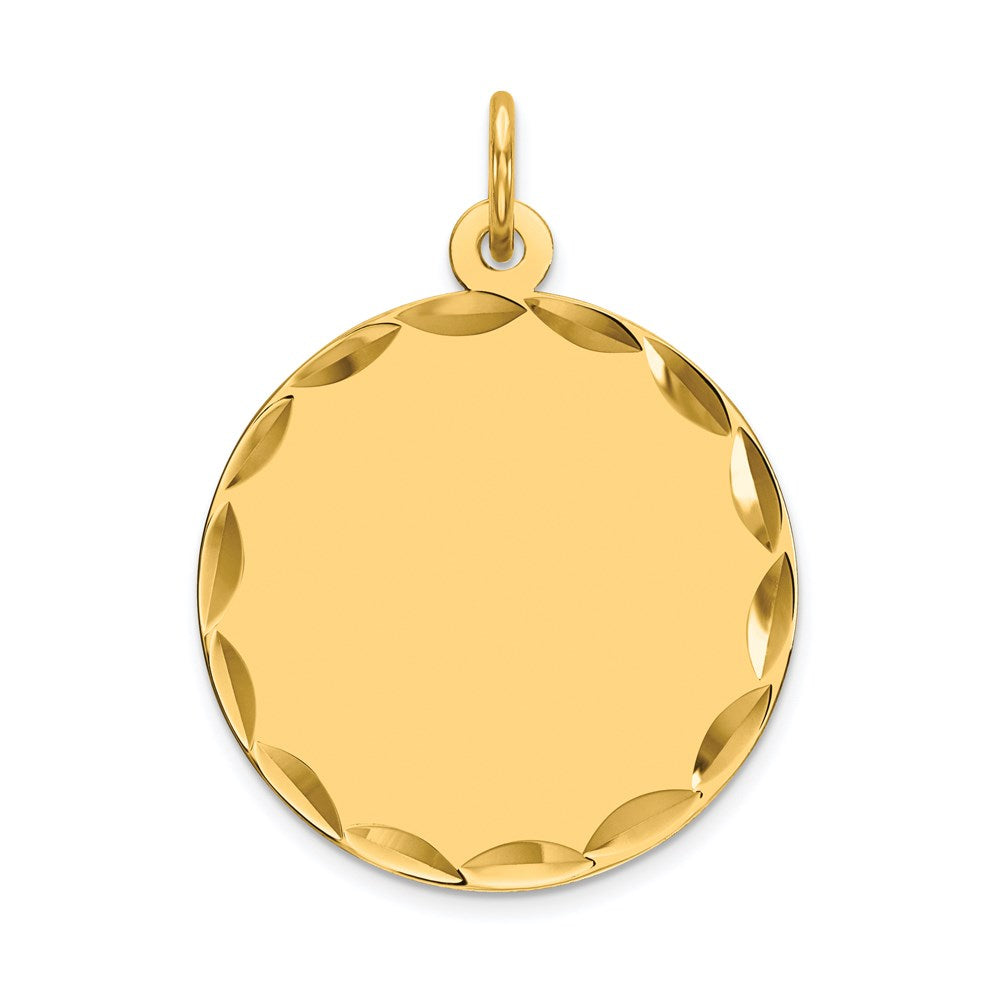 14k Yellow Gold Etched Engravable Round Disc Charm