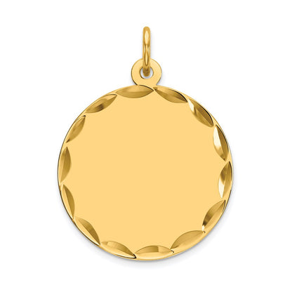 14k Yellow Gold Etched Engravable Round Disc Charm