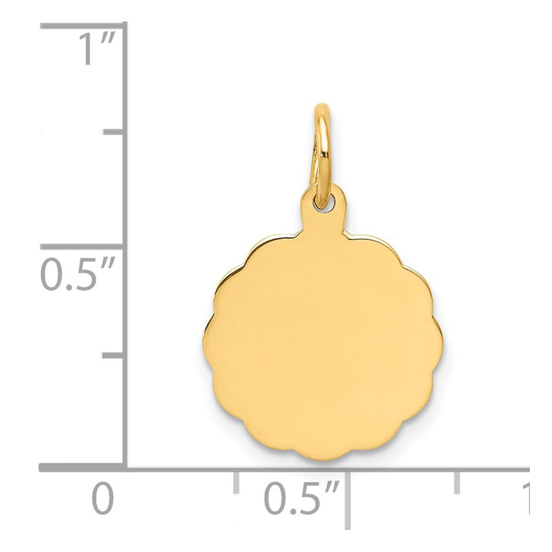 14k Yellow Gold Engravable Scalloped Disc Charm