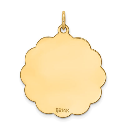 14k Yellow Gold Engravable Scalloped Disc Charm