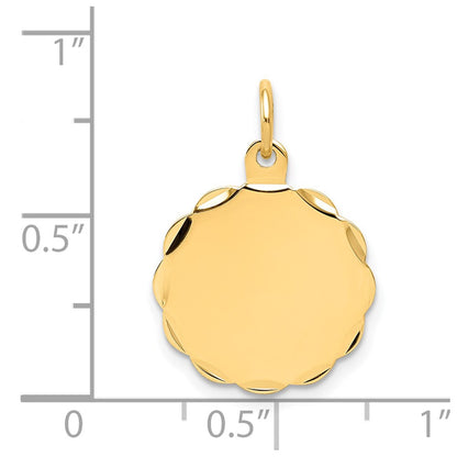 14k Yellow Gold Engravable Scalloped Disc Charm