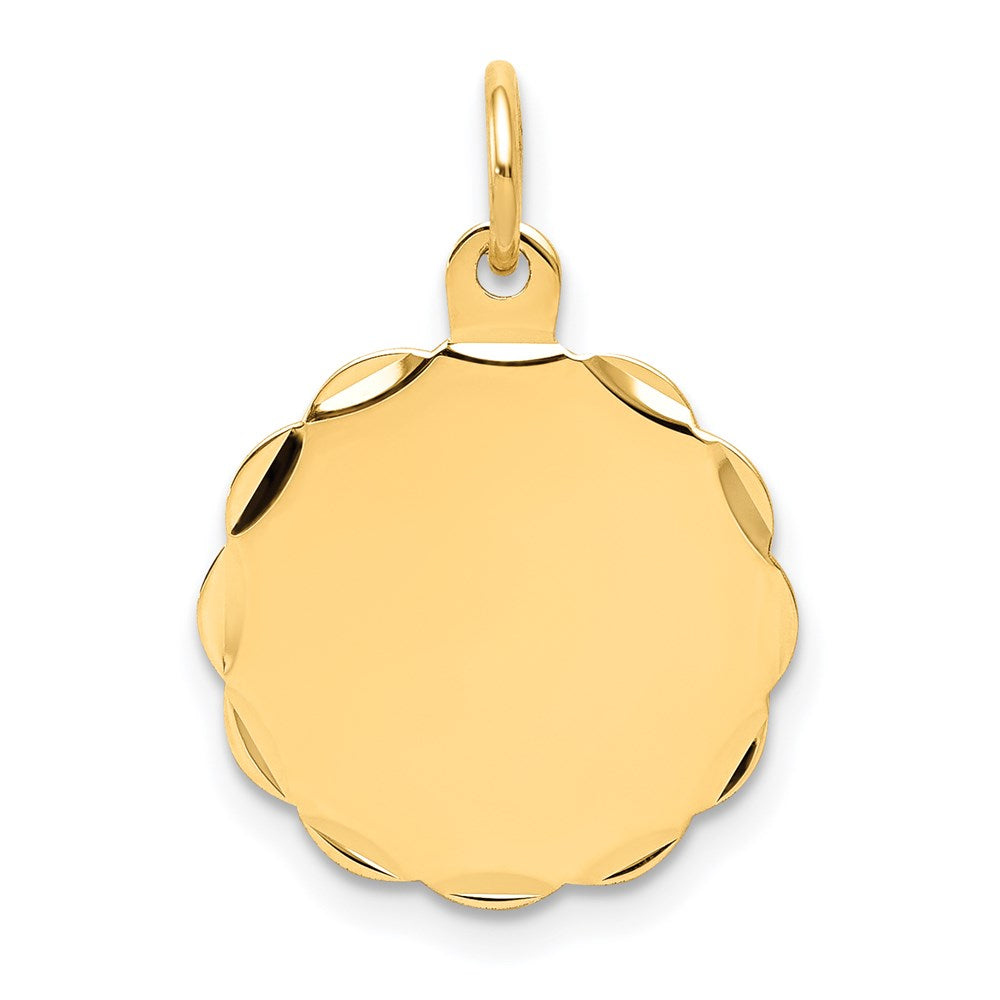 14k Yellow Gold Engravable Scalloped Disc Charm
