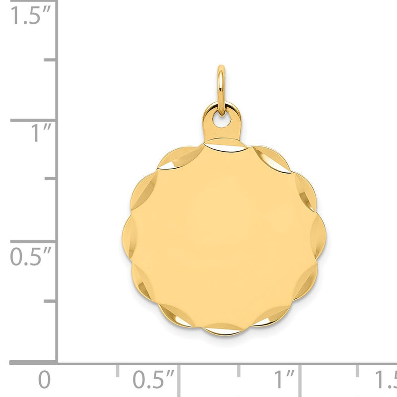14k Yellow Gold Engravable Scalloped Disc Charm
