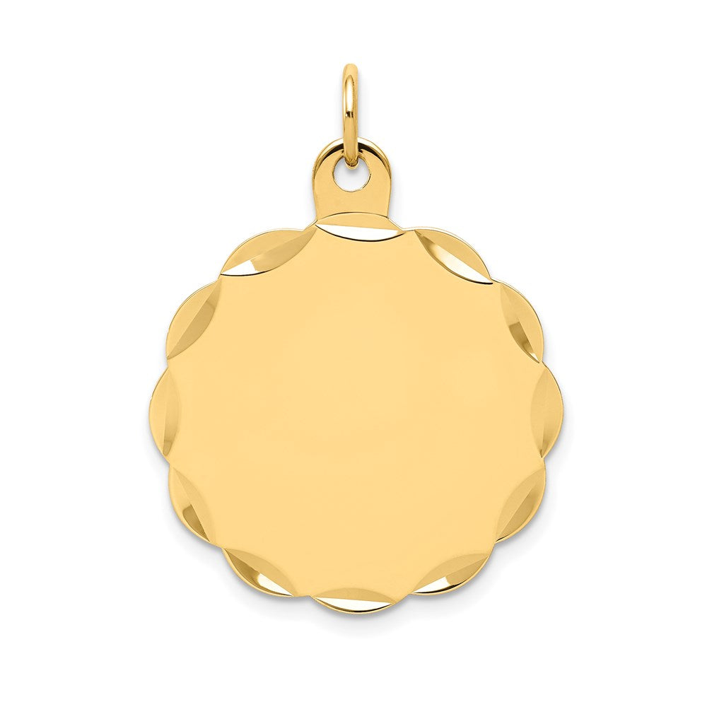 14k Yellow Gold Engravable Scalloped Disc Charm