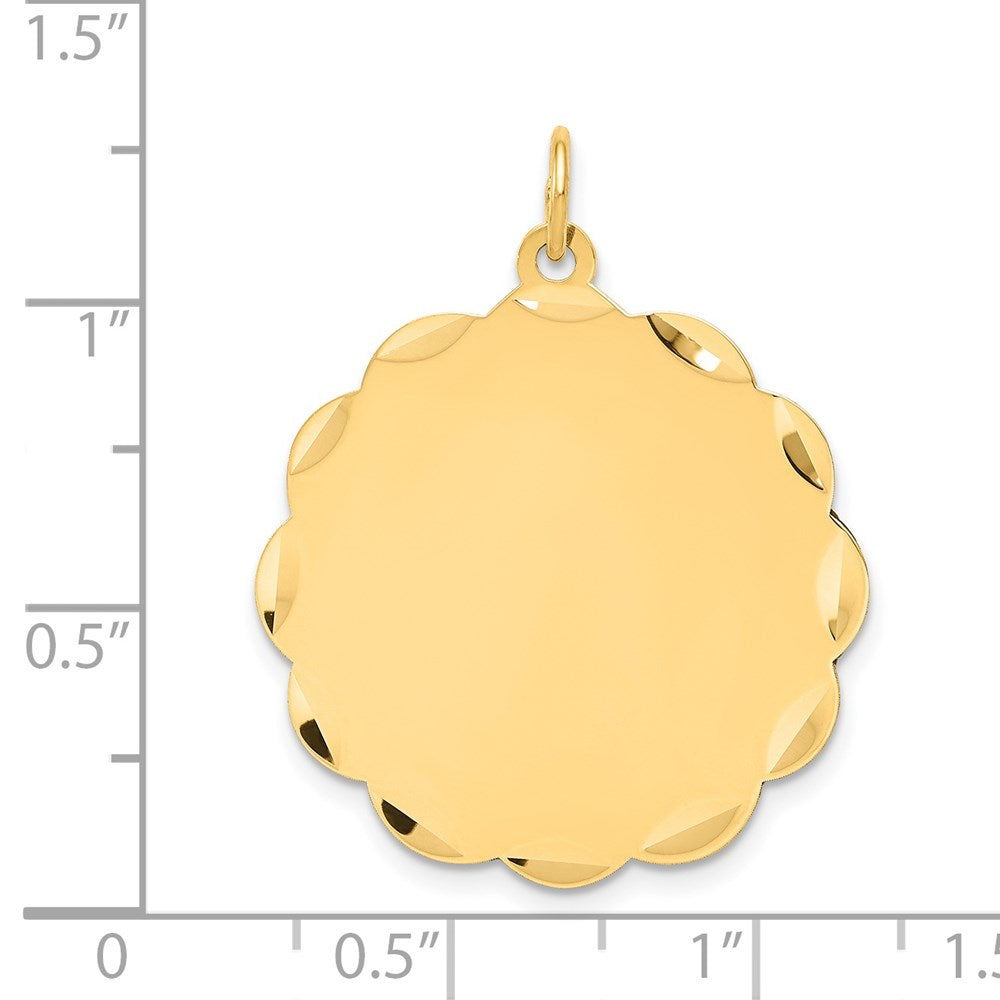 14k Yellow Gold Engravable Scalloped Disc Charm