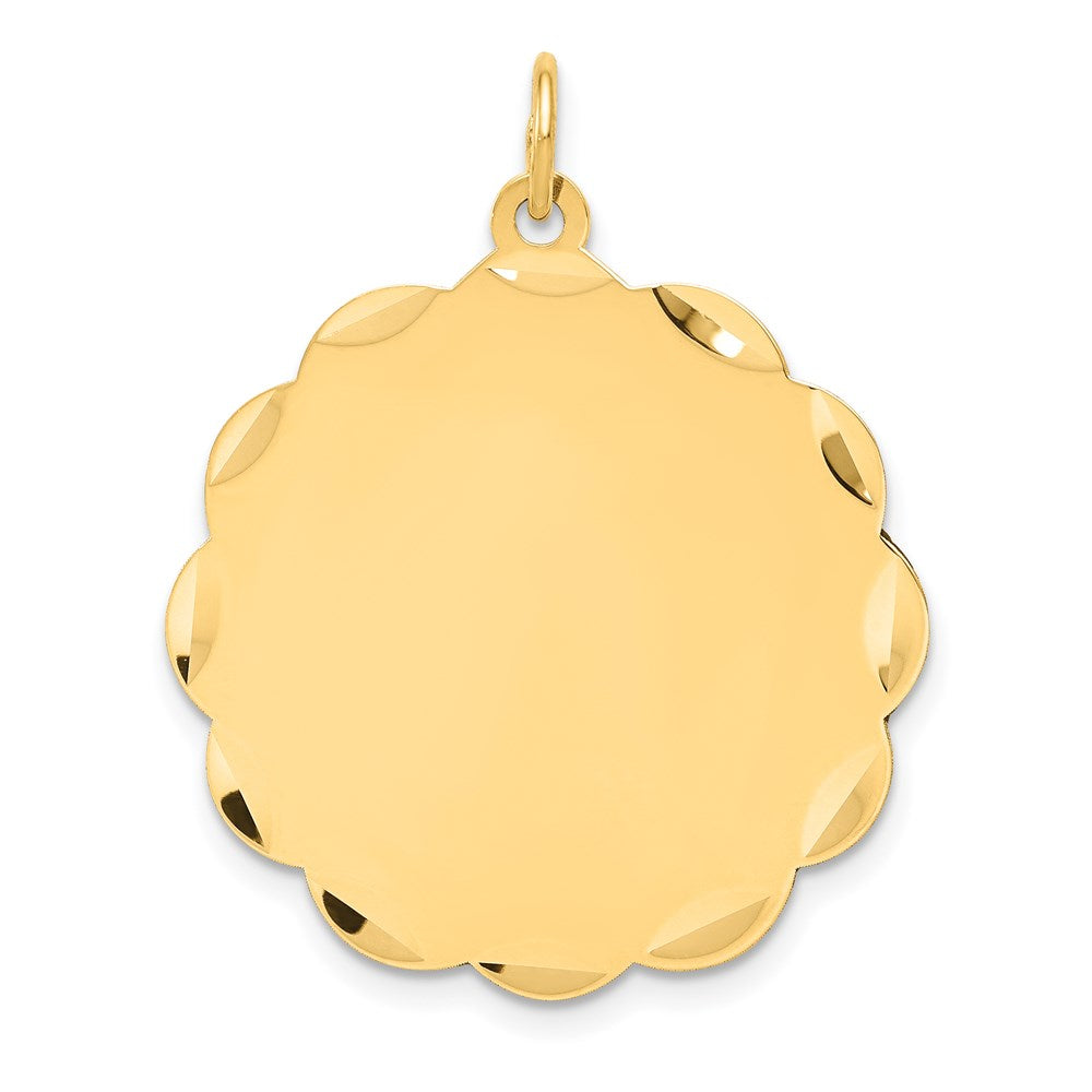 14k Yellow Gold Engravable Scalloped Disc Charm