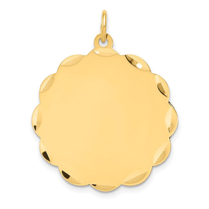 14k Yellow Gold Engravable Scalloped Disc Charm