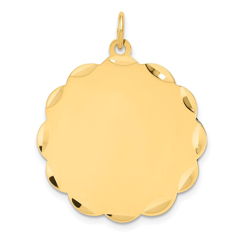14k Yellow Gold Engravable Scalloped Disc Charm