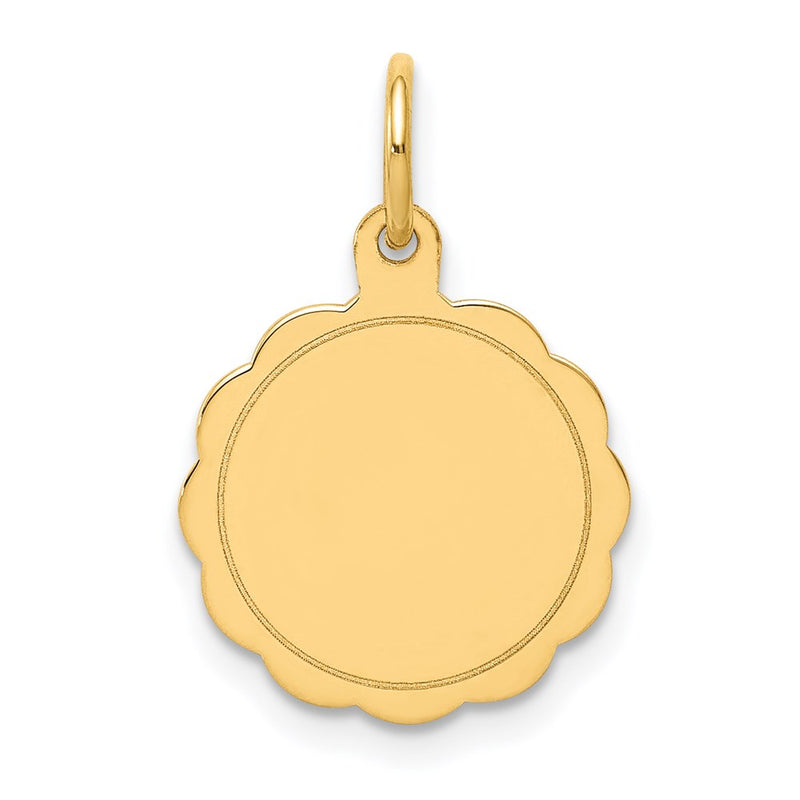14k Yellow Gold Engravable Scalloped Disc Charm