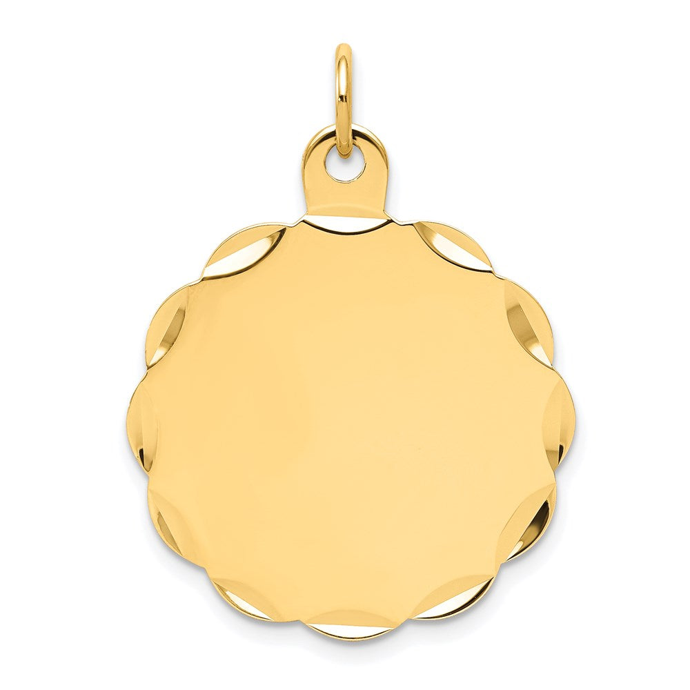 14k Yellow Gold Engravable Scalloped Disc Charm