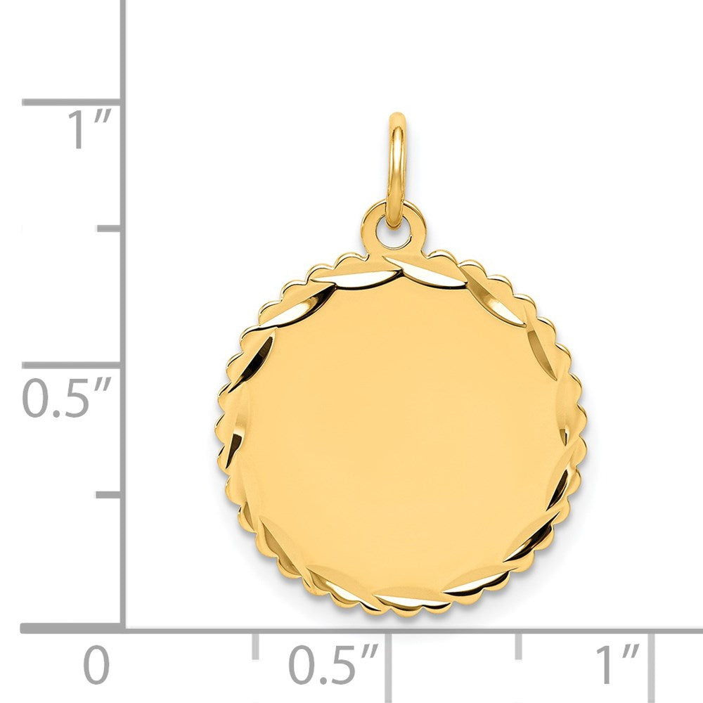 14k Yellow Gold Engravable Scalloped Disc Charm