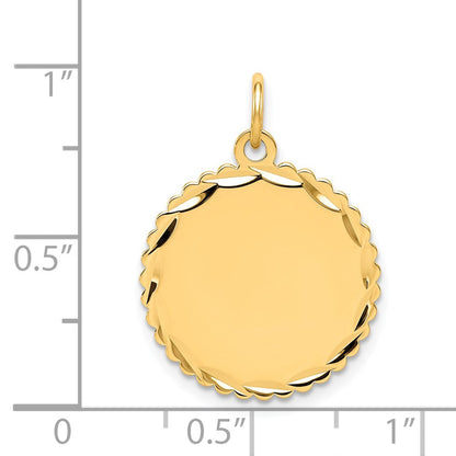 14k Yellow Gold Engravable Scalloped Disc Charm
