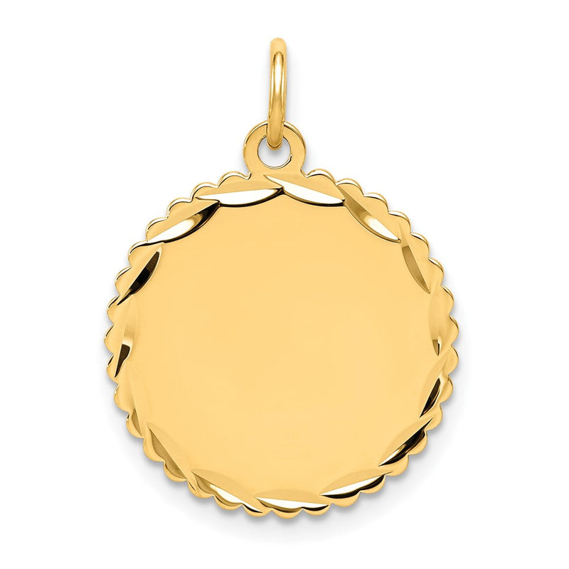 14k Yellow Gold Engravable Scalloped Disc Charm
