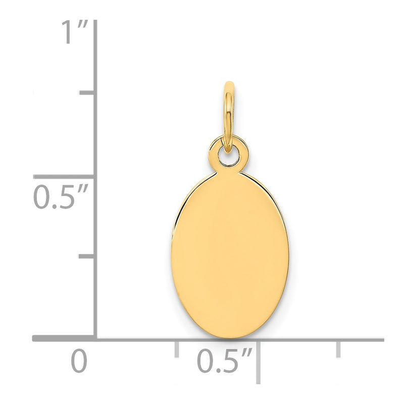 14K Yellow Gold Plain .035 Gauge Engravable Oval Disc Charm