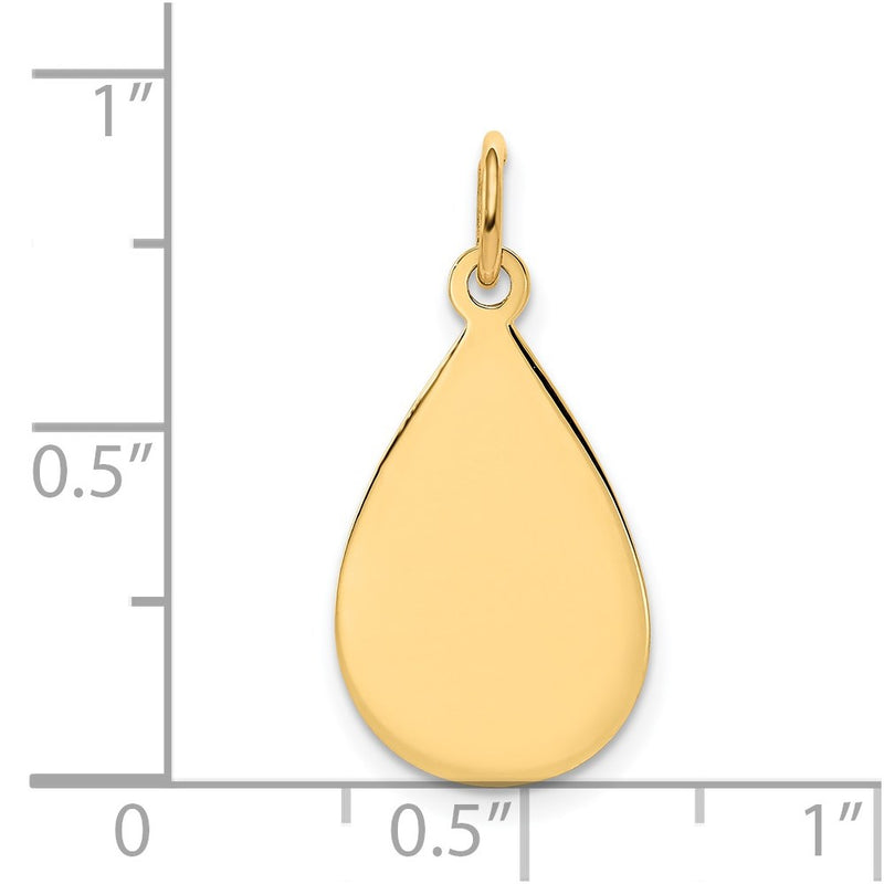 14k Yellow Gold Plain Engravable Raindrop Disc Charm