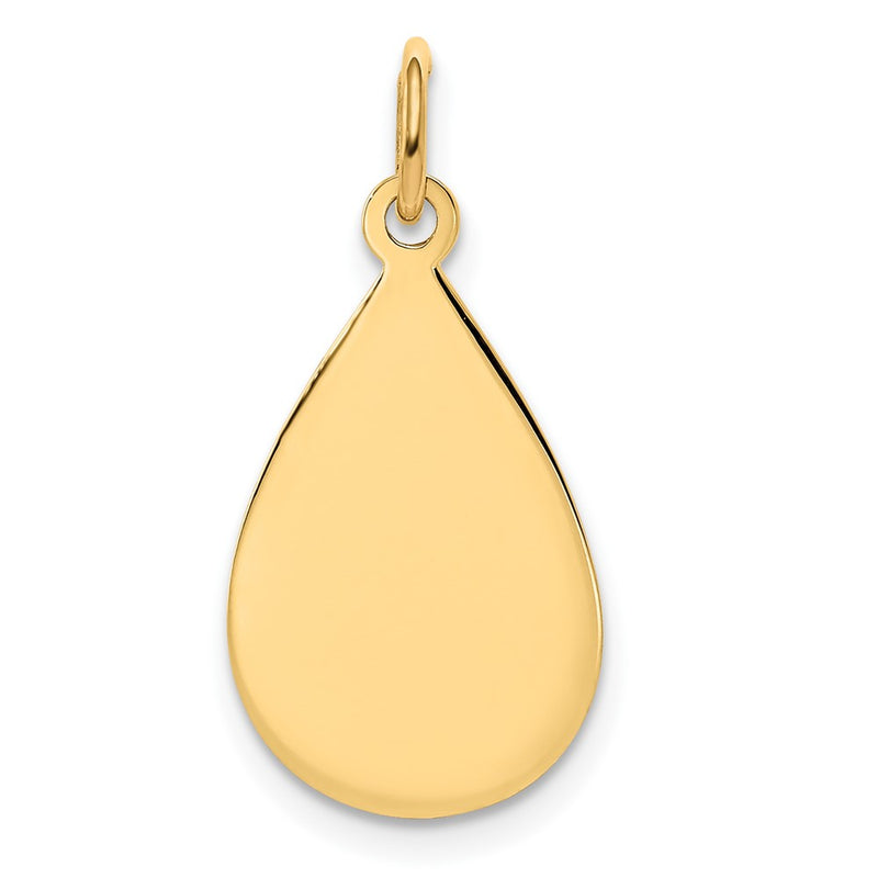 14k Yellow Gold Plain Engravable Raindrop Disc Charm