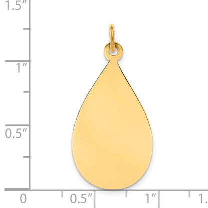 14k Yellow Gold Plain Engravable Raindrop Disc Charm