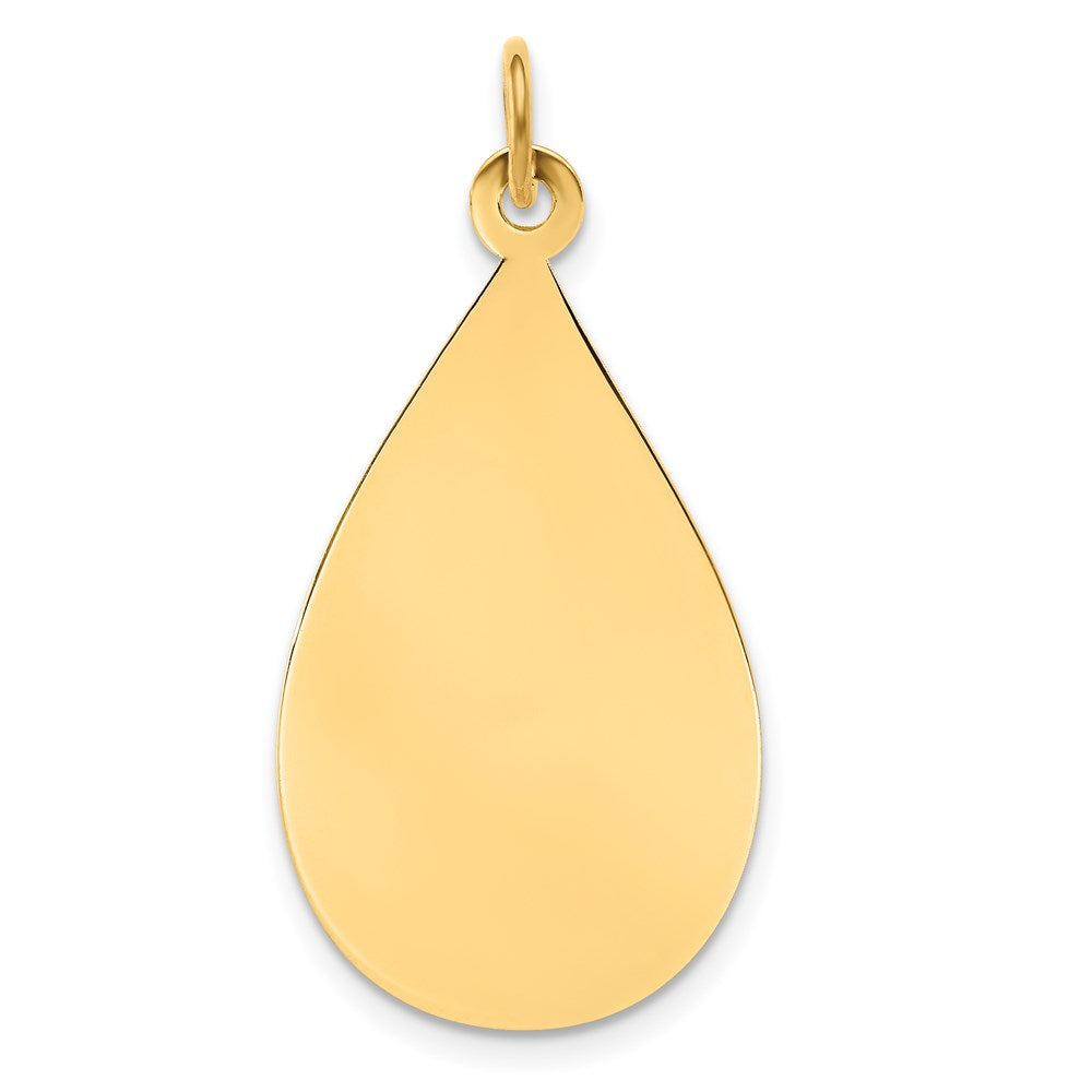 14k Yellow Gold Plain Engravable Raindrop Disc Charm